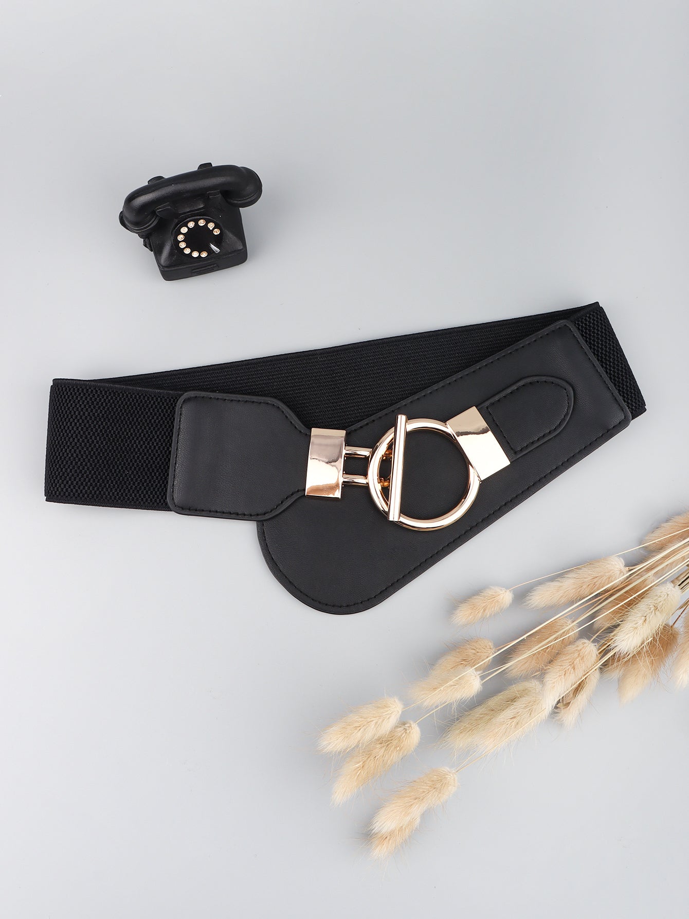 PU Elastic Wide Belt with Alloy Buckle - Flip Flop Dynasty