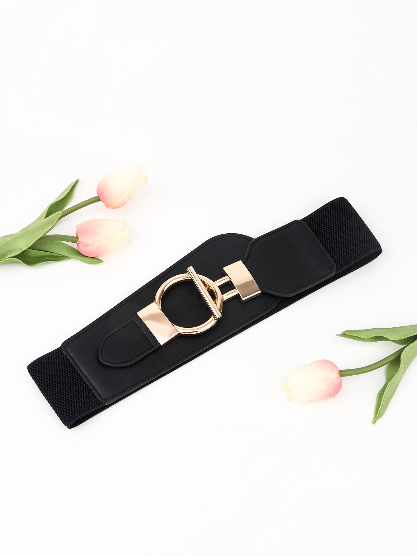 PU Elastic Wide Belt with Alloy Buckle - Flip Flop Dynasty