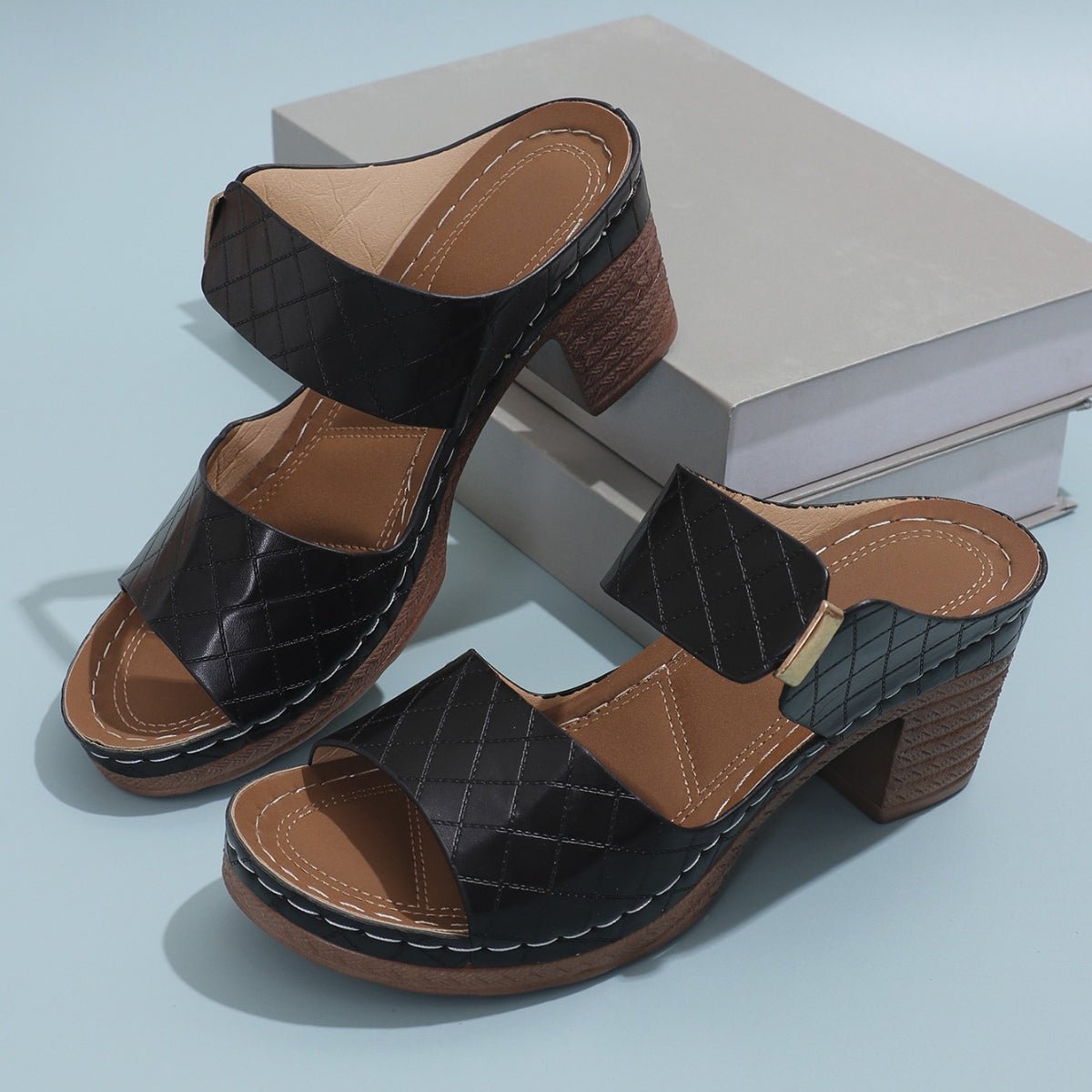 PU Leather Block Heel Sandals - Flip Flop Dynasty