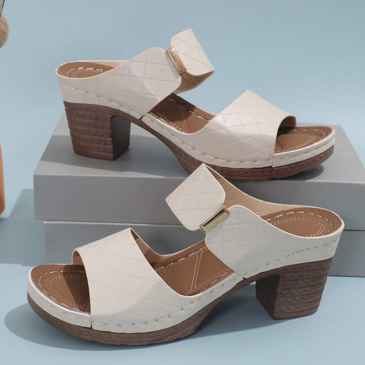 PU Leather Block Heel Sandals - Flip Flop Dynasty