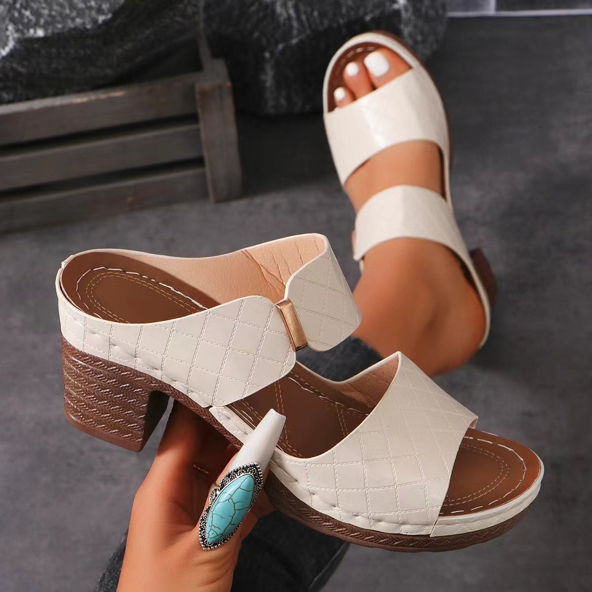 PU Leather Block Heel Sandals - Flip Flop Dynasty