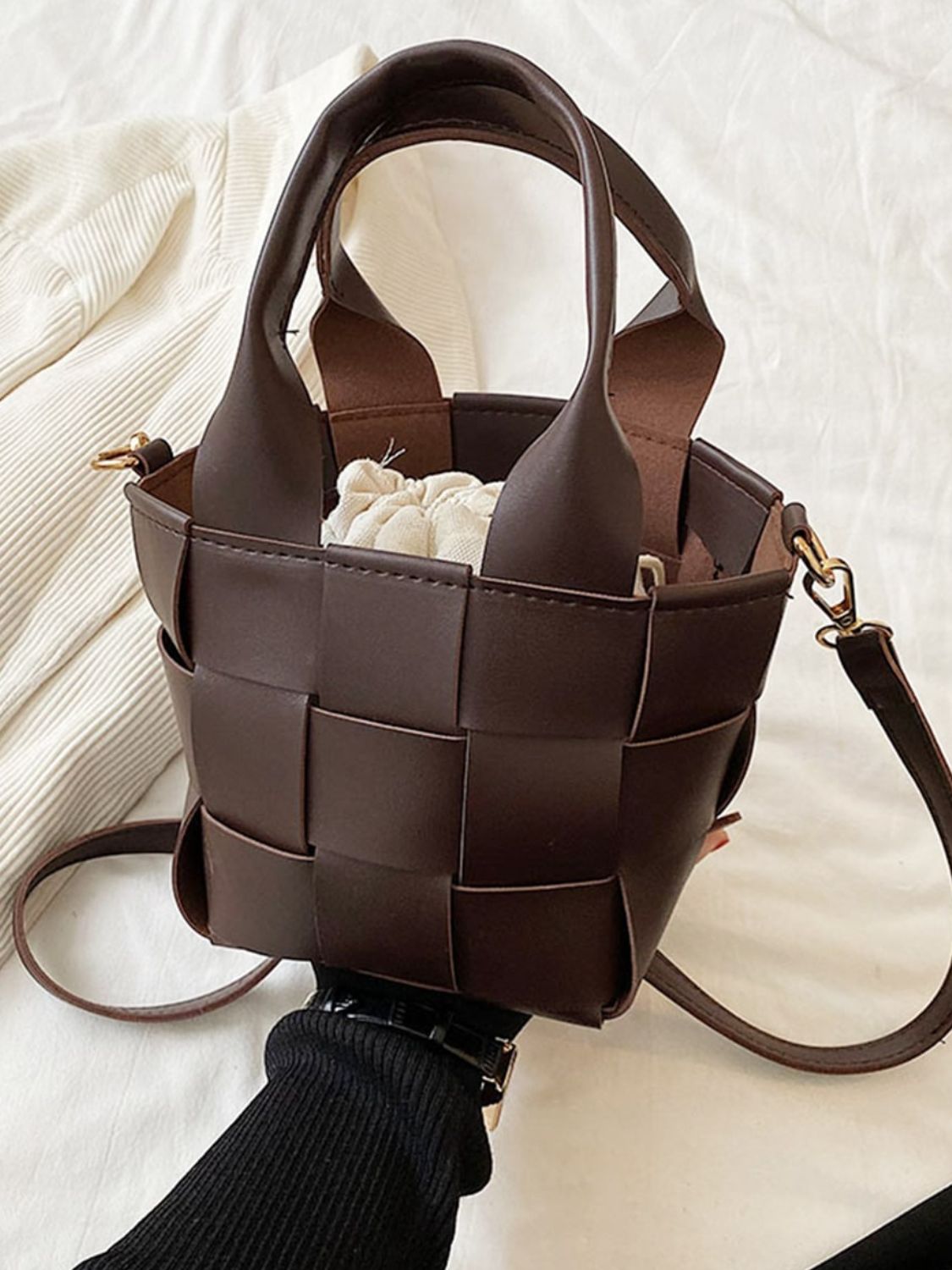 PU Leather Braided Bucket Bag - Flip Flop Dynasty