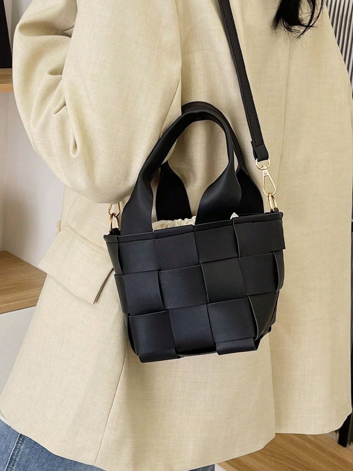 PU Leather Braided Bucket Bag - Flip Flop Dynasty