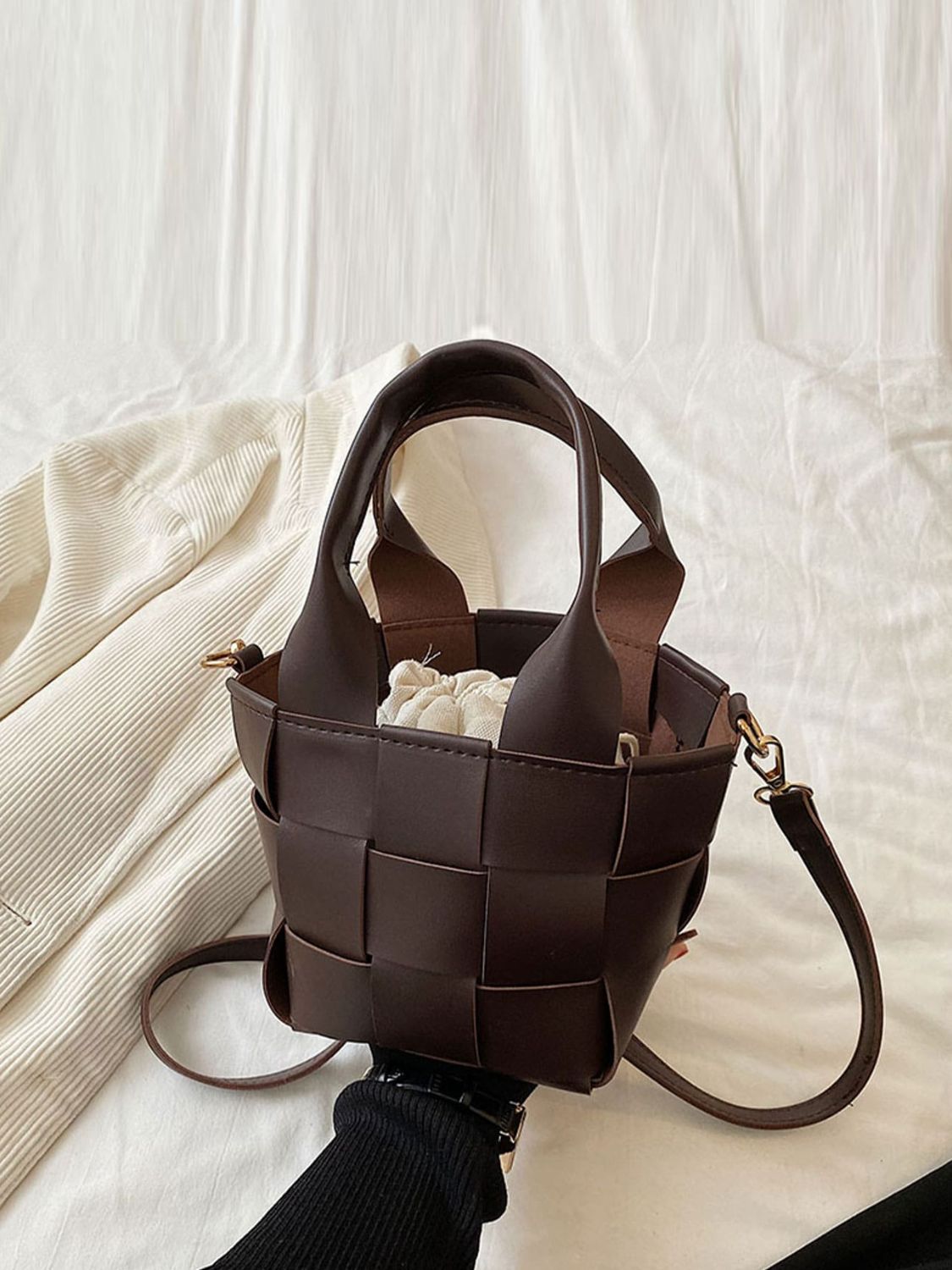 PU Leather Braided Bucket Bag - Flip Flop Dynasty