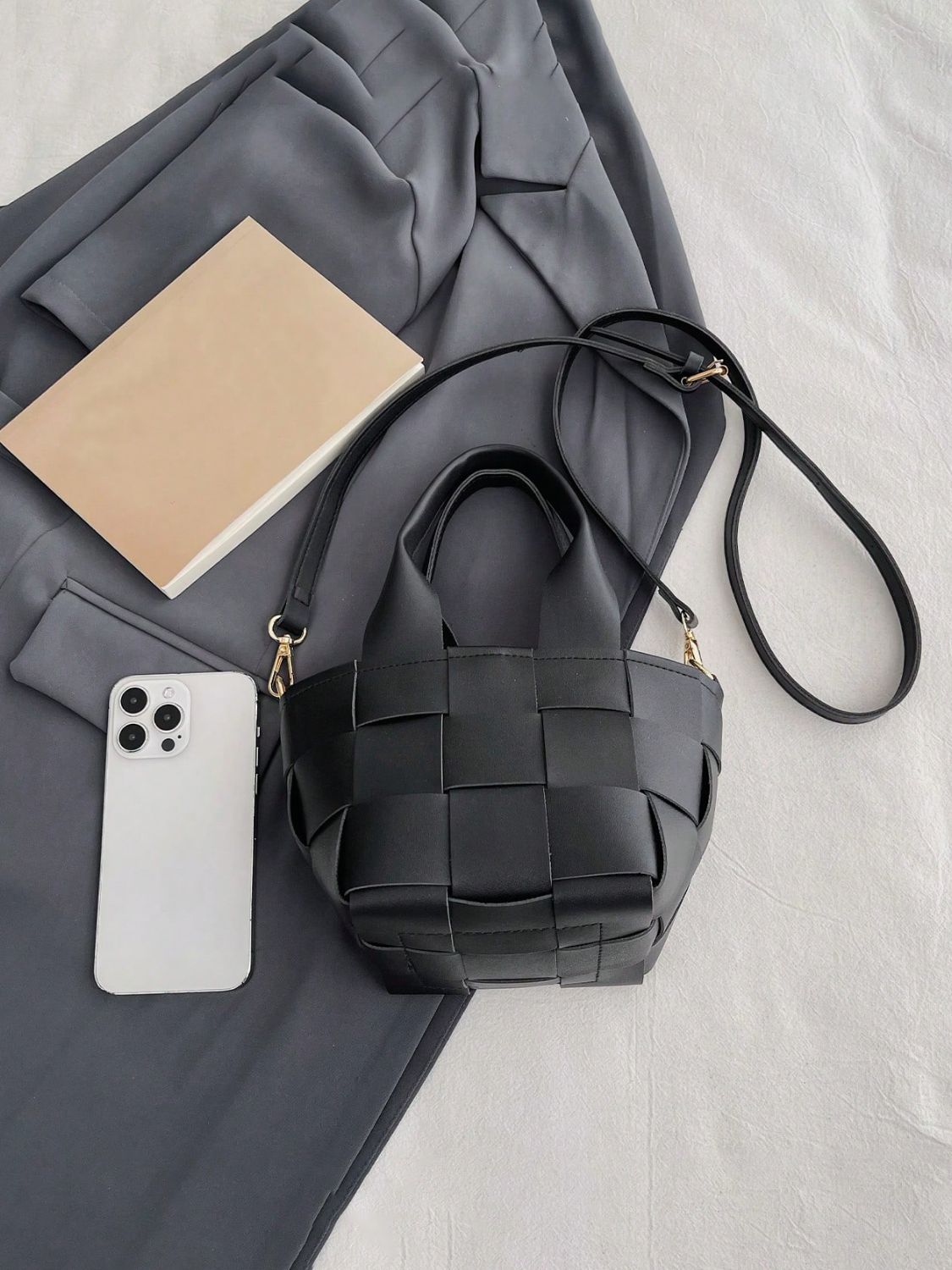 PU Leather Braided Bucket Bag - Flip Flop Dynasty
