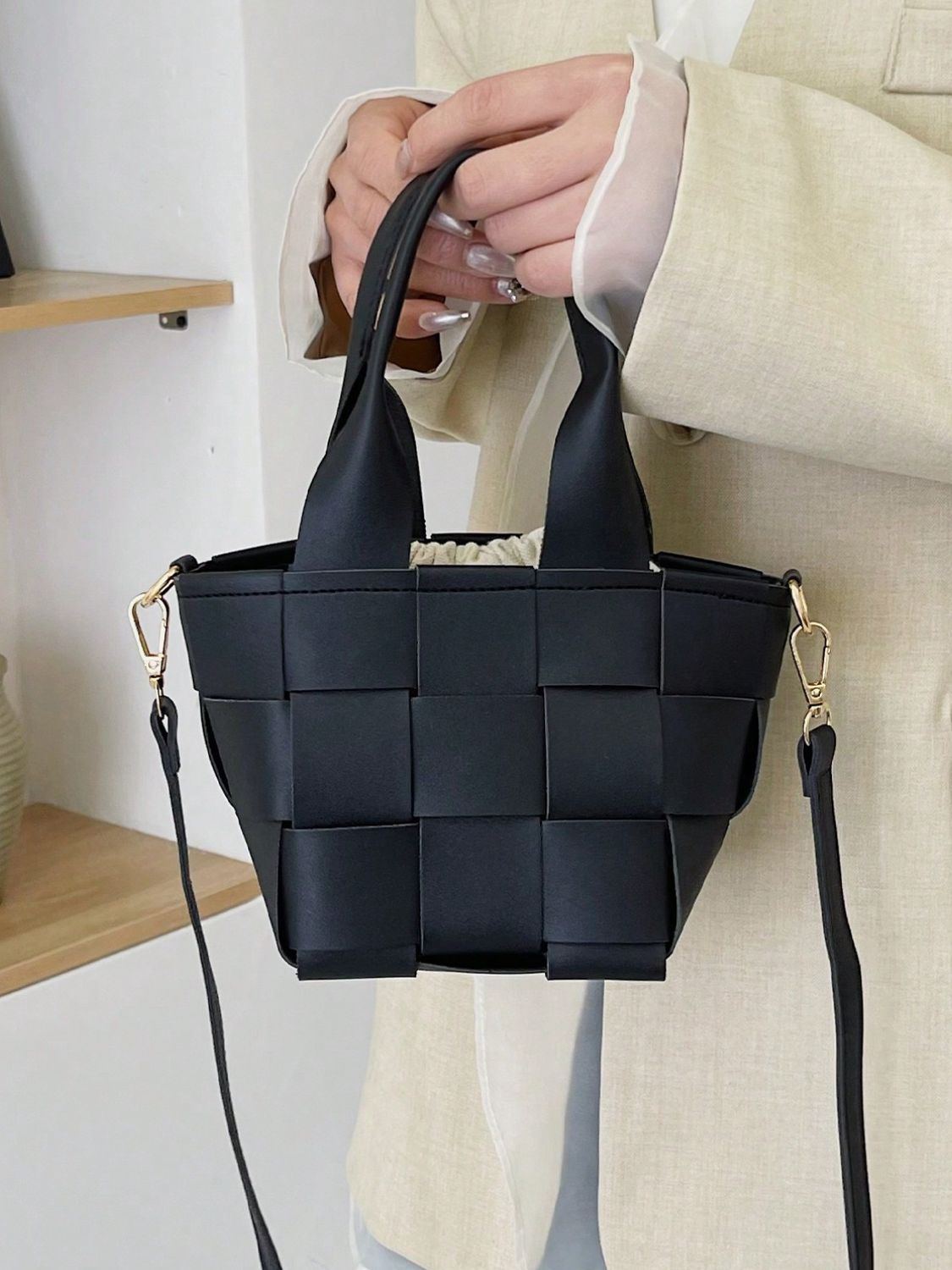 PU Leather Braided Bucket Bag - Flip Flop Dynasty