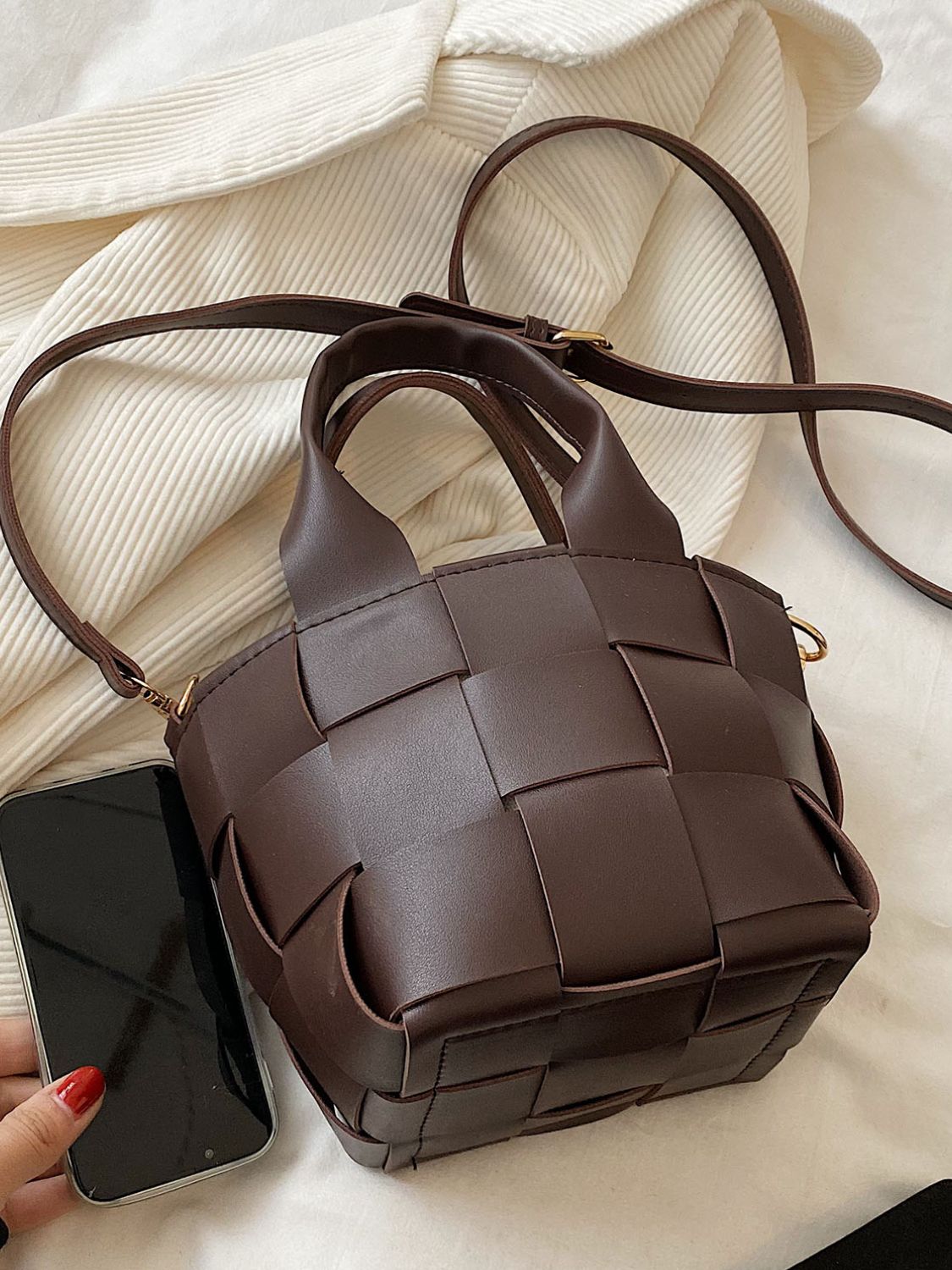 PU Leather Braided Bucket Bag - Flip Flop Dynasty