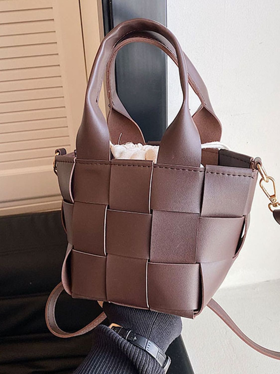 PU Leather Braided Bucket Bag - Flip Flop Dynasty