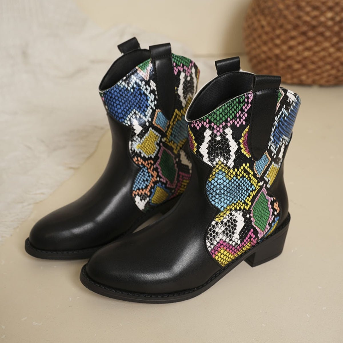 PU Leather Color Block Boots - Flip Flop Dynasty
