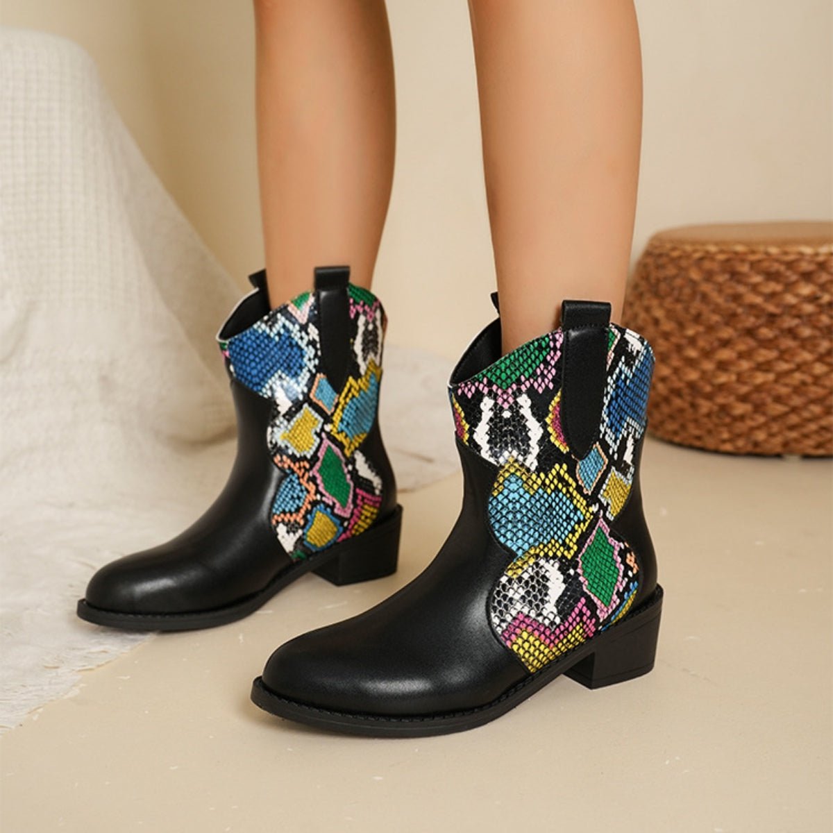 PU Leather Color Block Boots - Flip Flop Dynasty