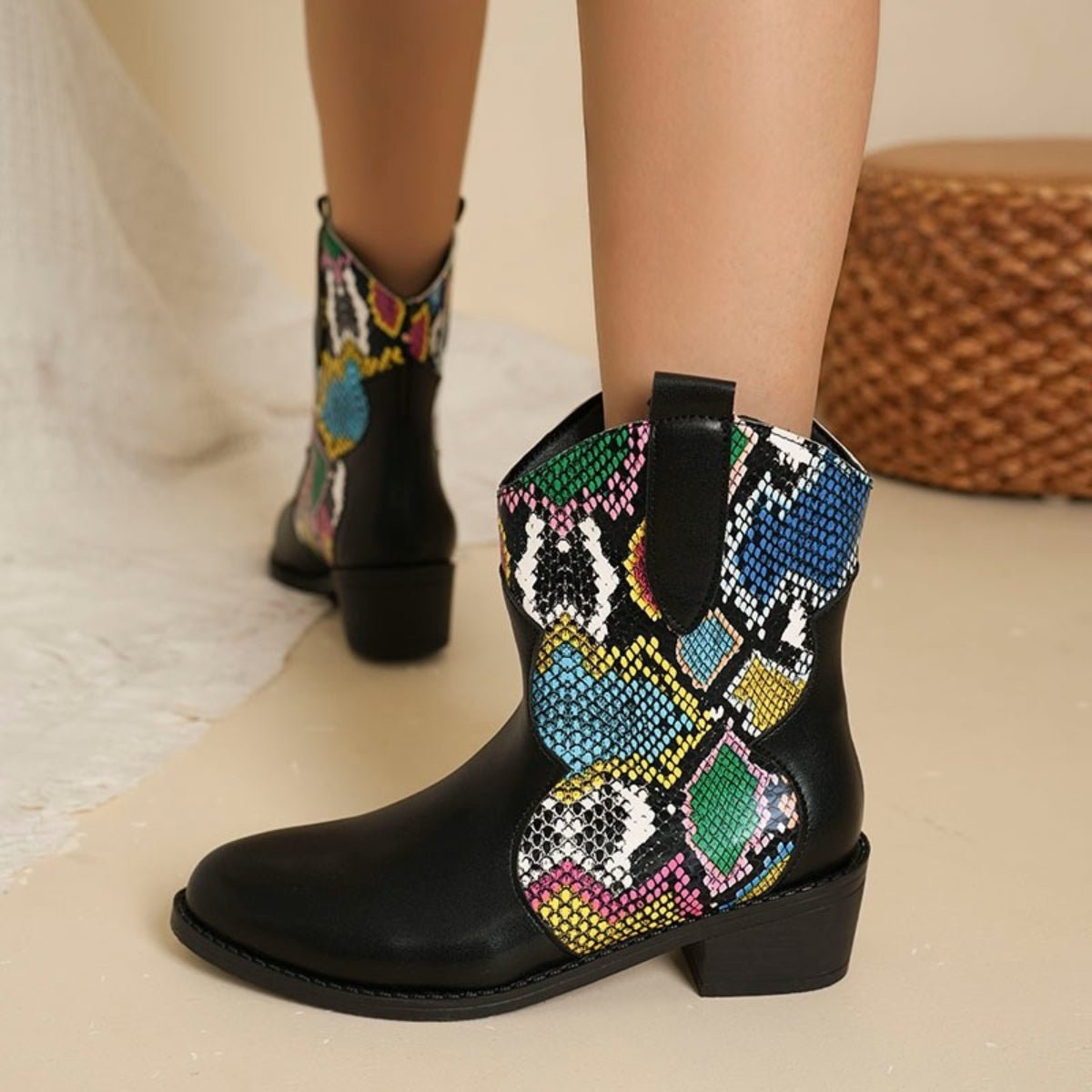 PU Leather Color Block Boots - Flip Flop Dynasty
