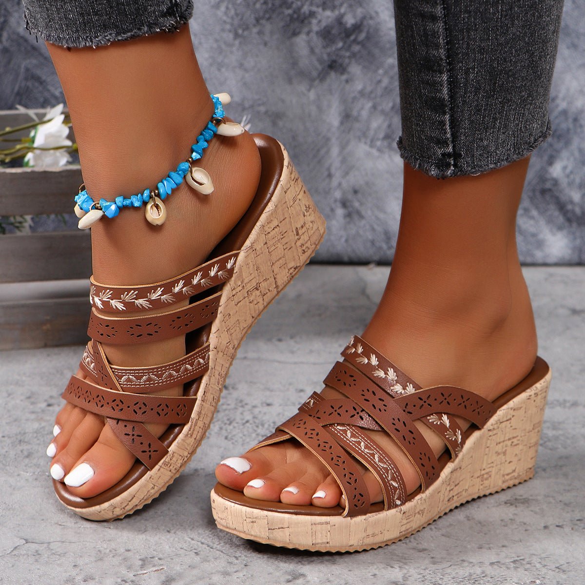 PU Leather Crisscross Wedge Sandals - Flip Flop Dynasty