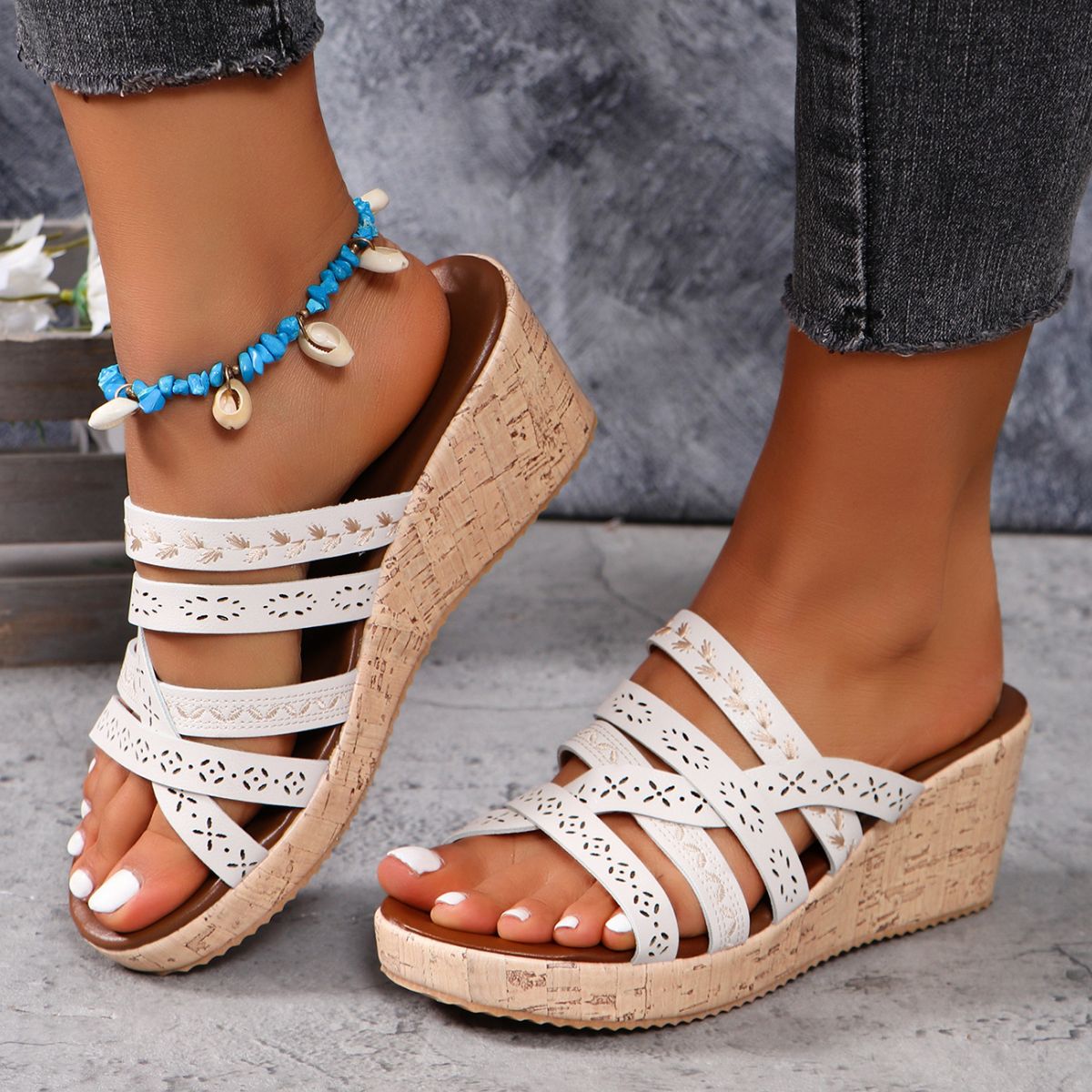 PU Leather Crisscross Wedge Sandals - Flip Flop Dynasty
