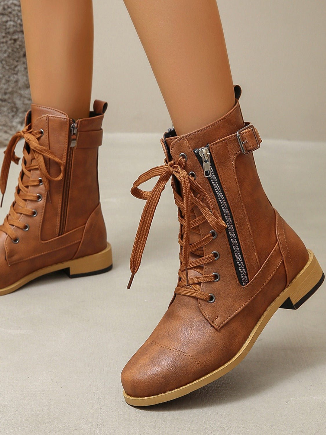PU Leather Lace - Up Boots - Flip Flop Dynasty