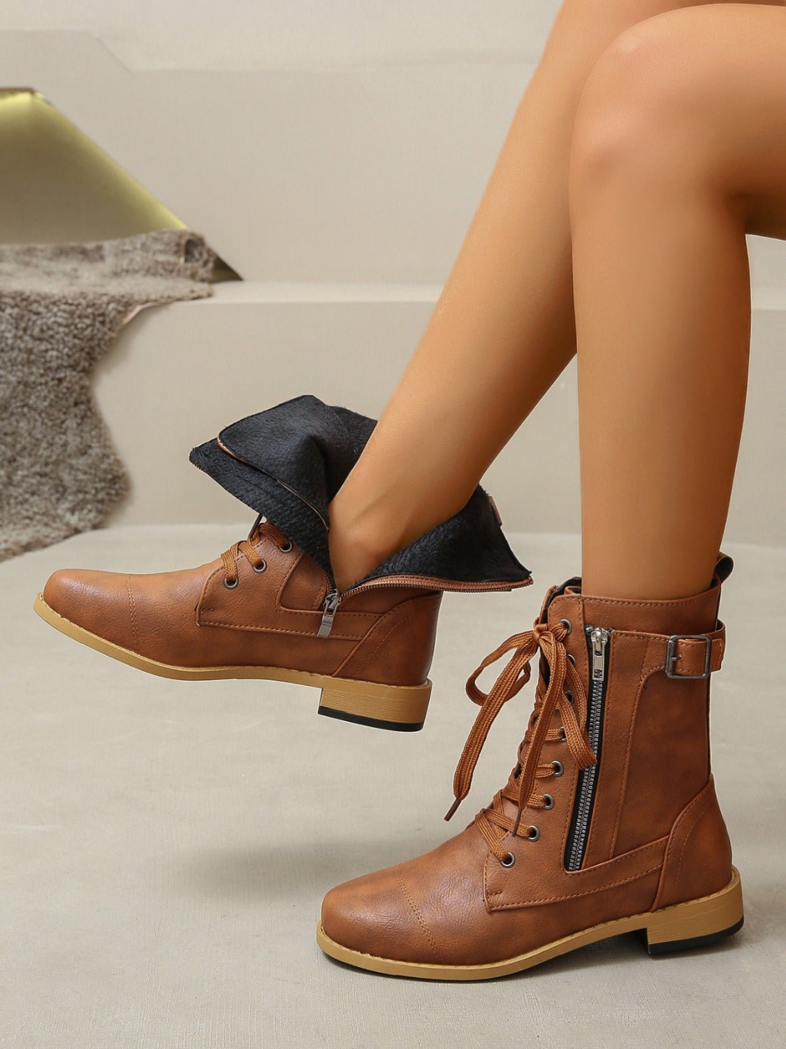 PU Leather Lace - Up Boots - Flip Flop Dynasty