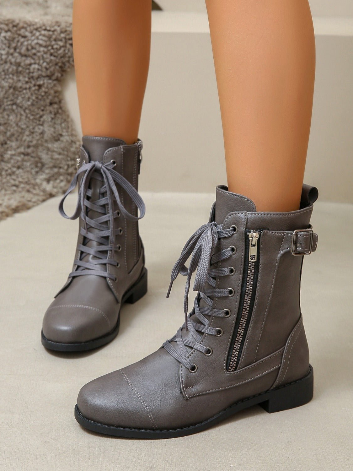 PU Leather Lace - Up Boots - Flip Flop Dynasty