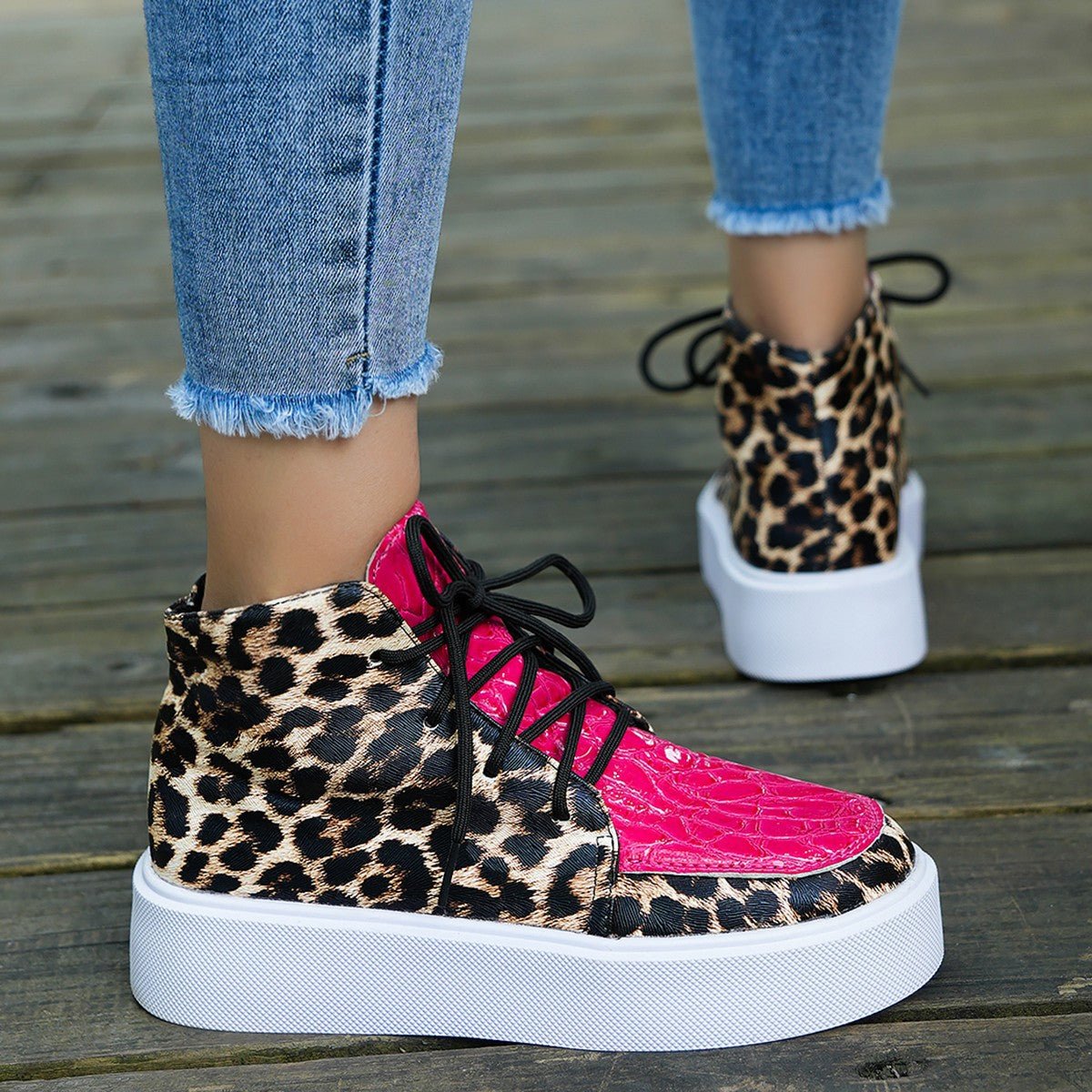 PU Leather Leopard Platform Sneakers - Flip Flop Dynasty