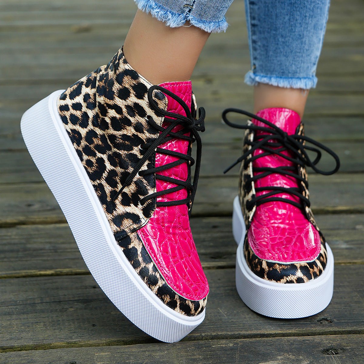PU Leather Leopard Platform Sneakers - Flip Flop Dynasty