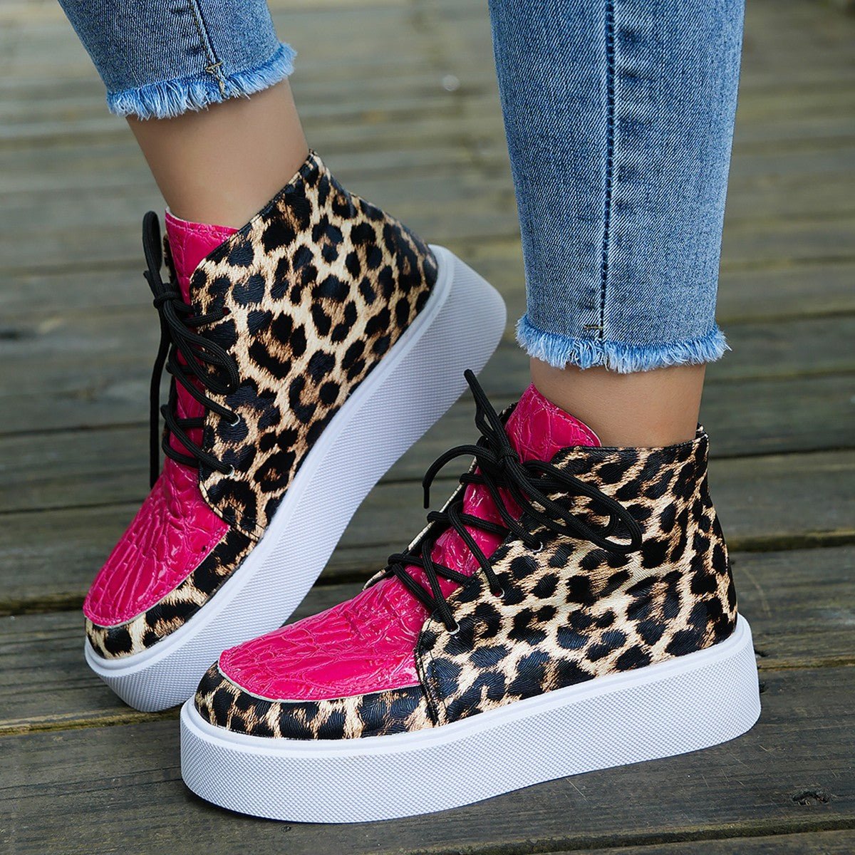PU Leather Leopard Platform Sneakers - Flip Flop Dynasty