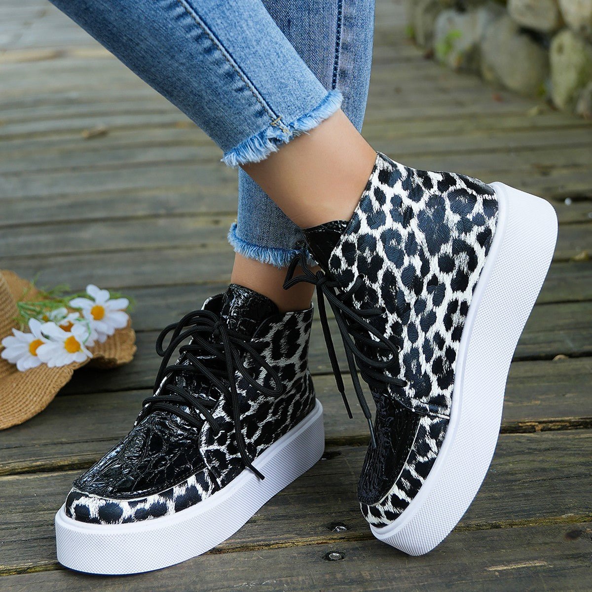 PU Leather Leopard Platform Sneakers - Flip Flop Dynasty
