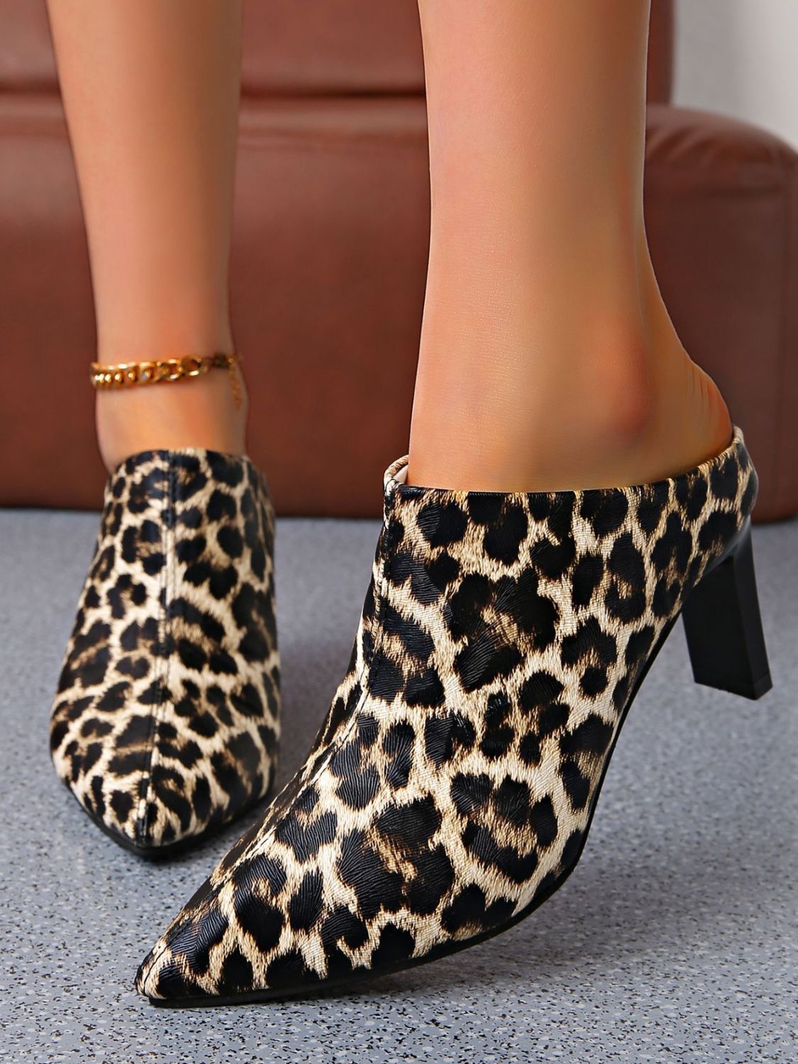 PU Leather Leopard Point Toe Pumps - Flip Flop Dynasty