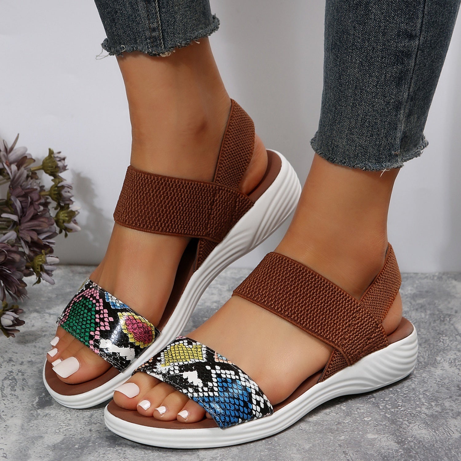 PU Leather Open Toe Low Heel Sandals - Flip Flop Dynasty