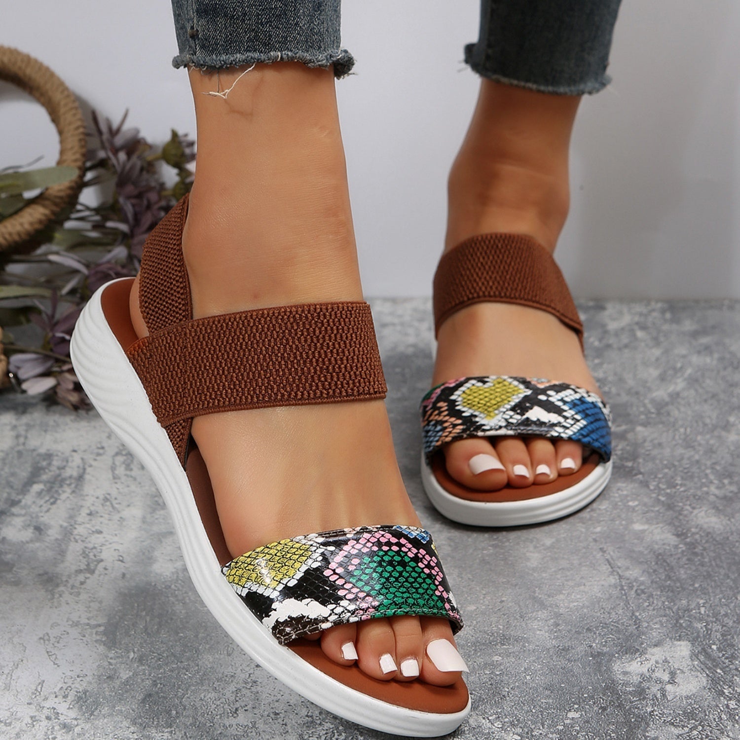 PU Leather Open Toe Low Heel Sandals - Flip Flop Dynasty
