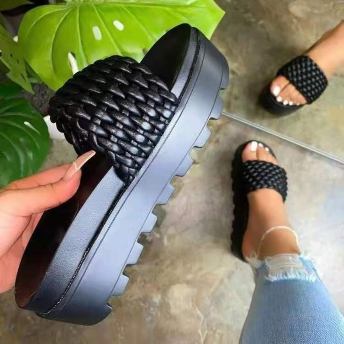 PU Leather Open Toe Platform Sandals - Flip Flop Dynasty