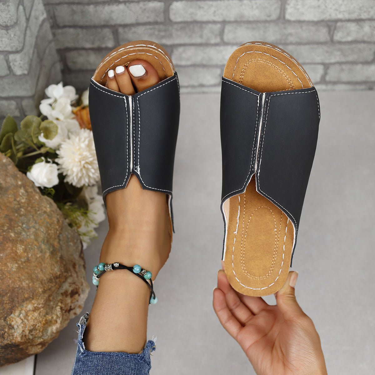 PU Leather Open Toe Sandals - Flip Flop Dynasty