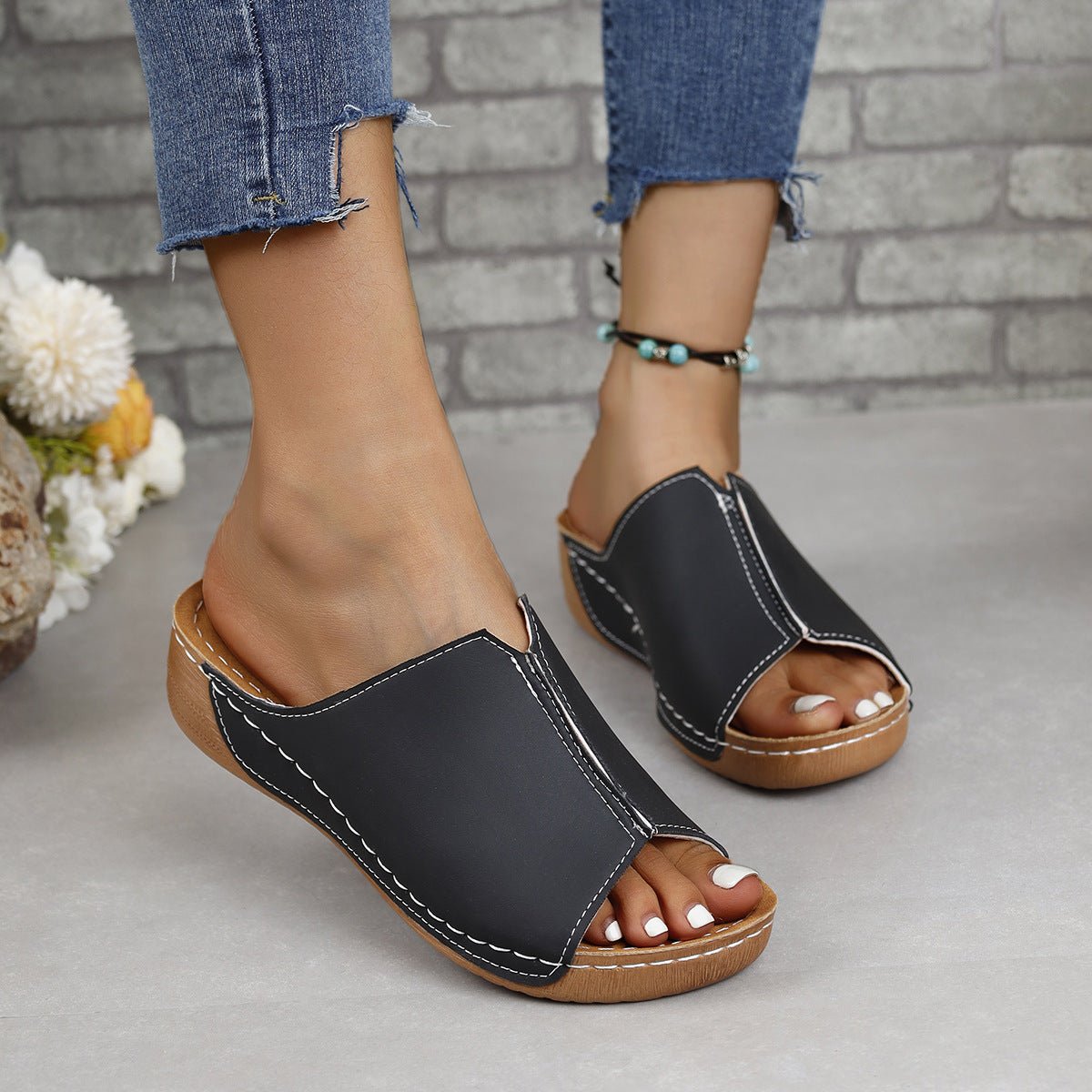 PU Leather Open Toe Sandals - Flip Flop Dynasty