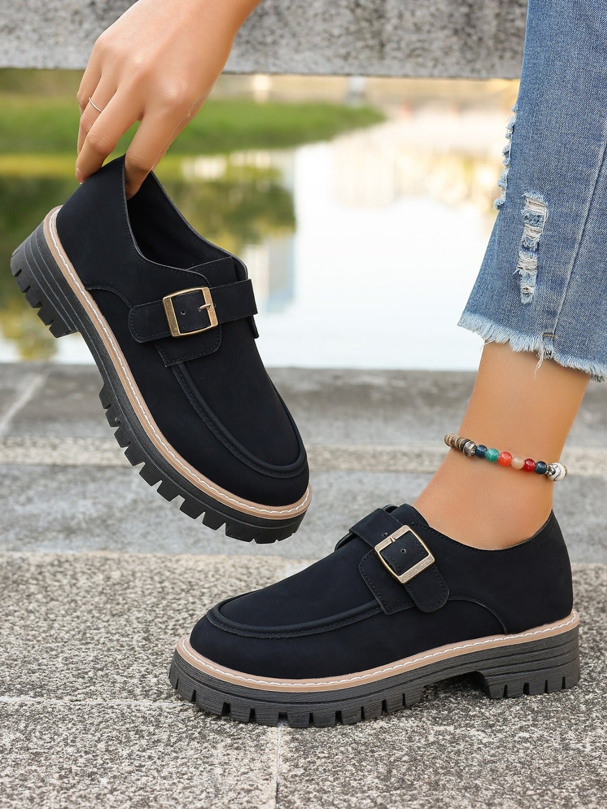 PU Leather Round Toe Buckle Loafers - Flip Flop Dynasty