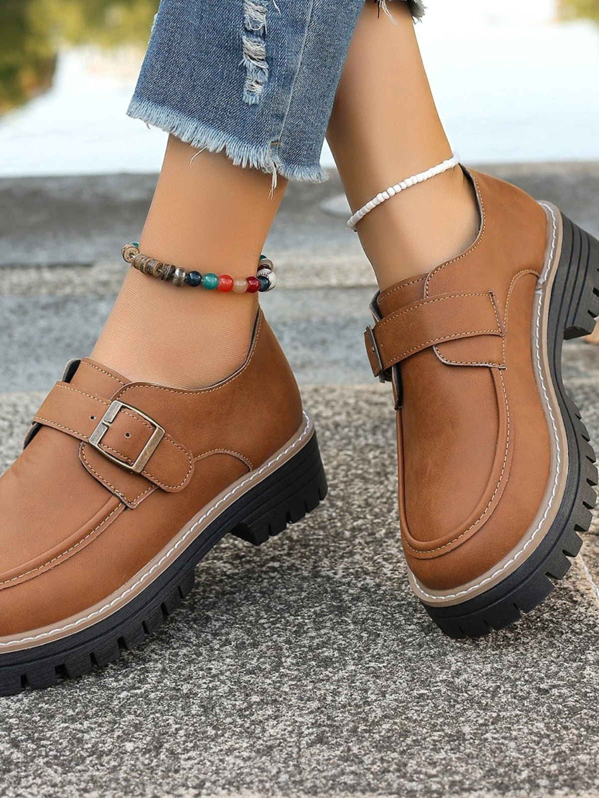 PU Leather Round Toe Buckle Loafers - Flip Flop Dynasty