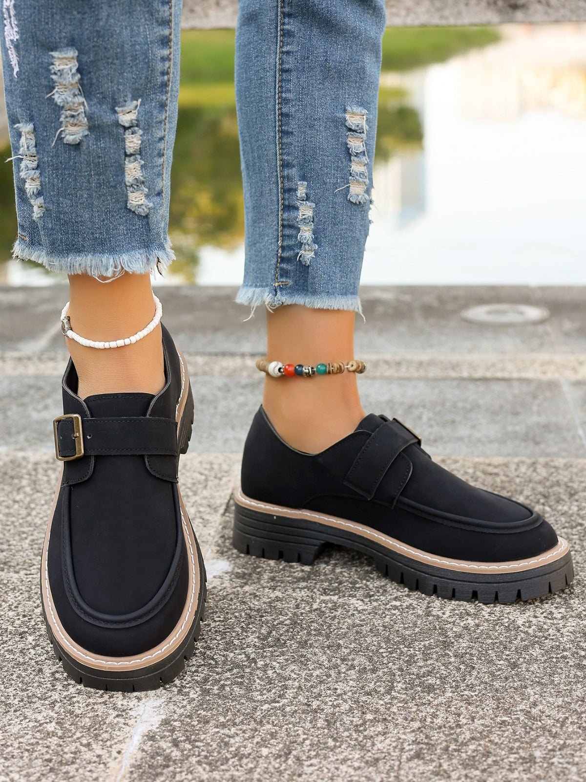 PU Leather Round Toe Buckle Loafers - Flip Flop Dynasty
