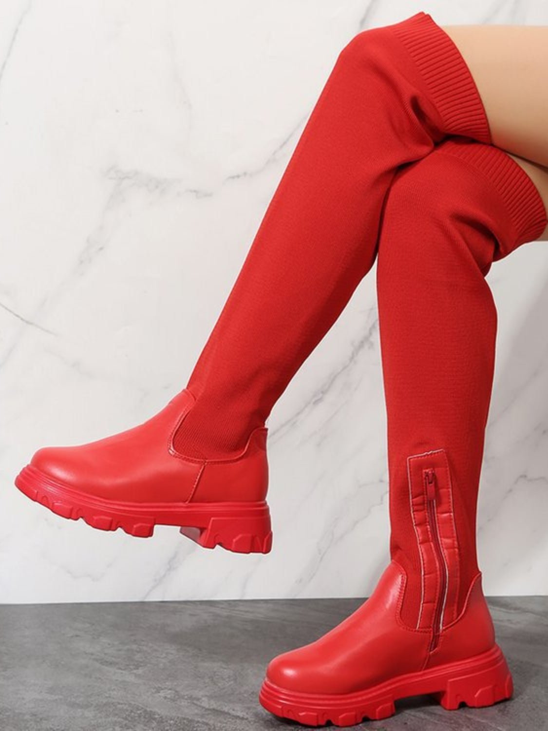 PU Leather Round Toe Platform Boots - Flip Flop Dynasty