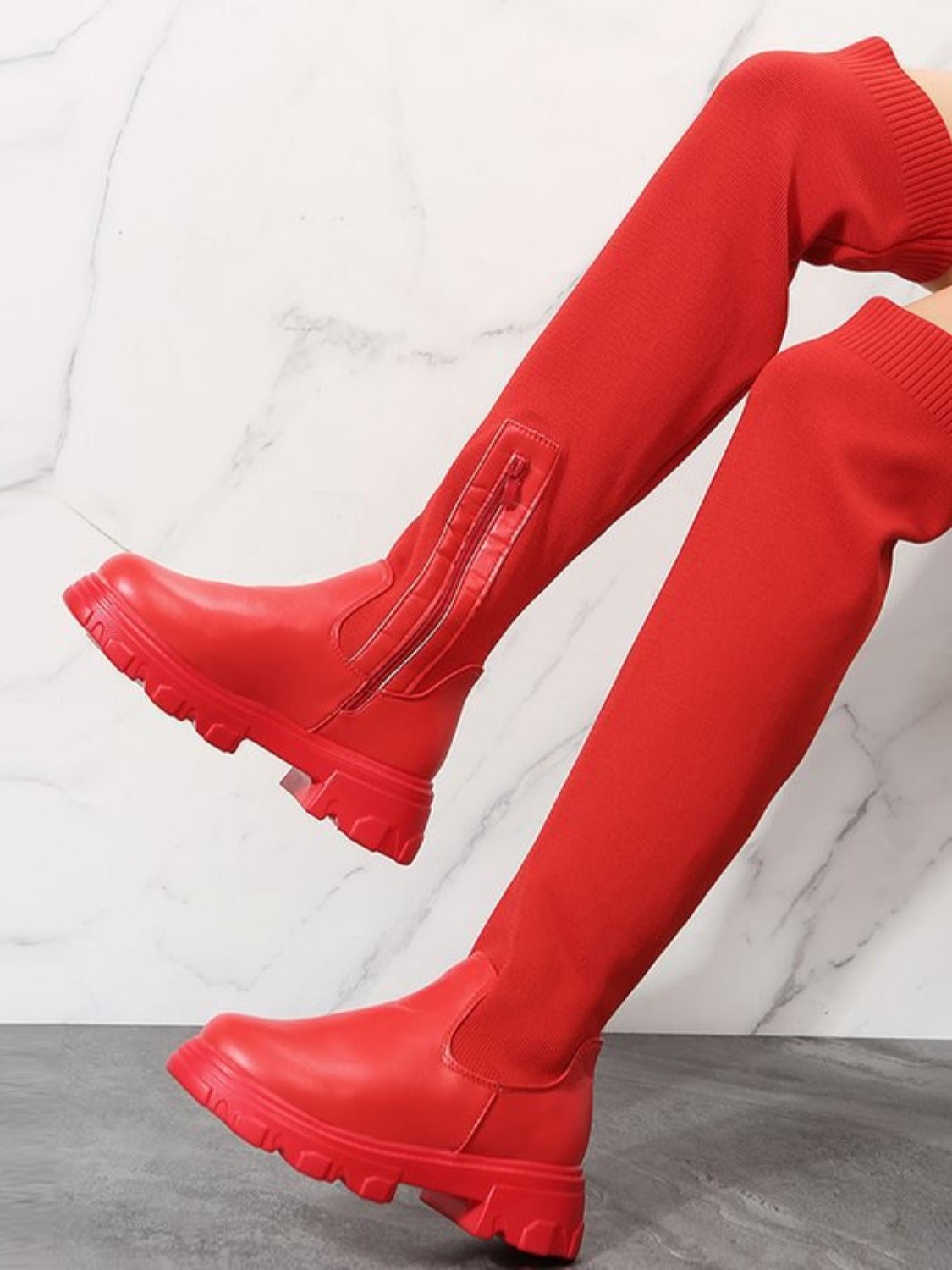 PU Leather Round Toe Platform Boots - Flip Flop Dynasty