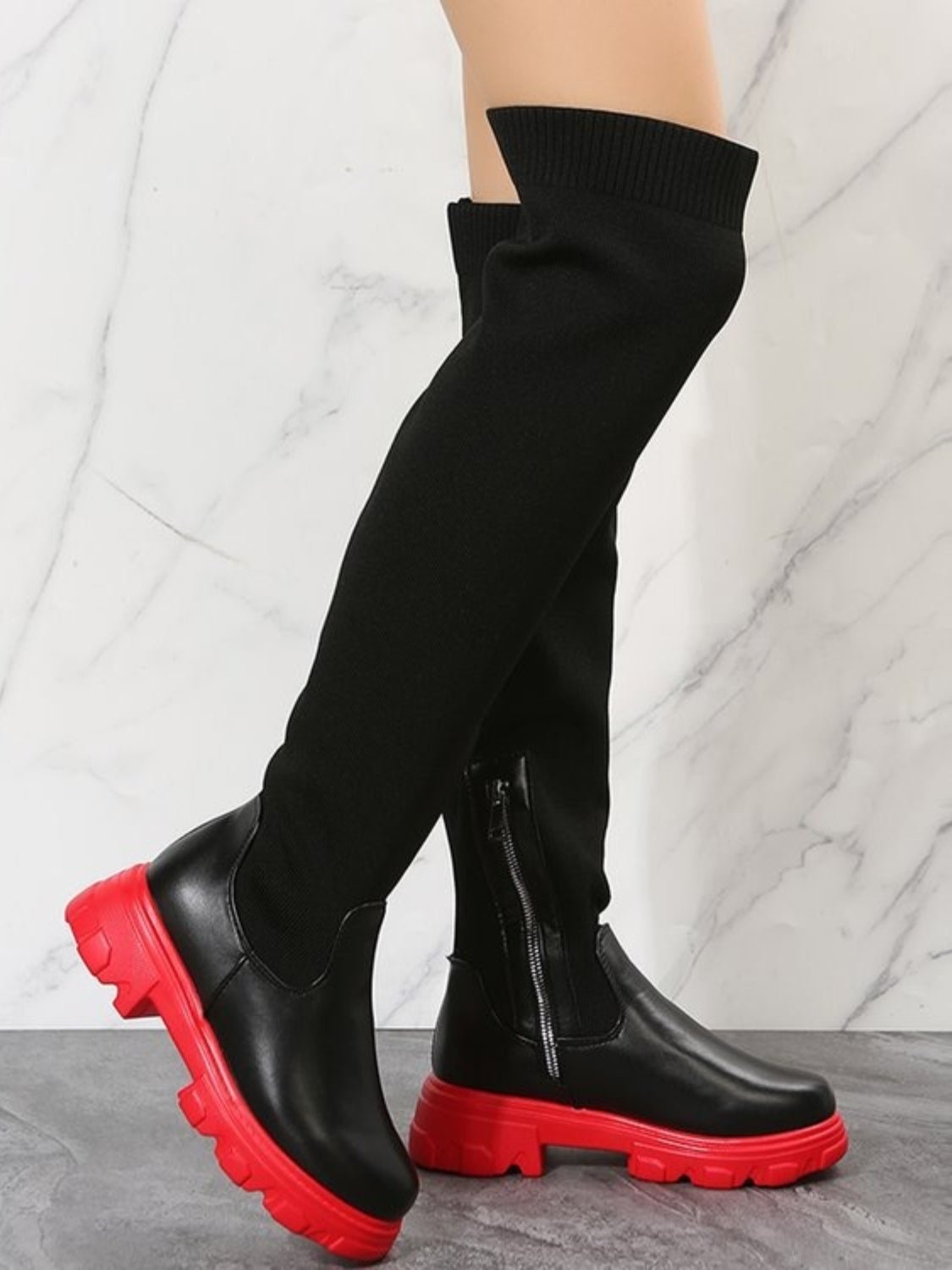 PU Leather Round Toe Platform Boots - Flip Flop Dynasty