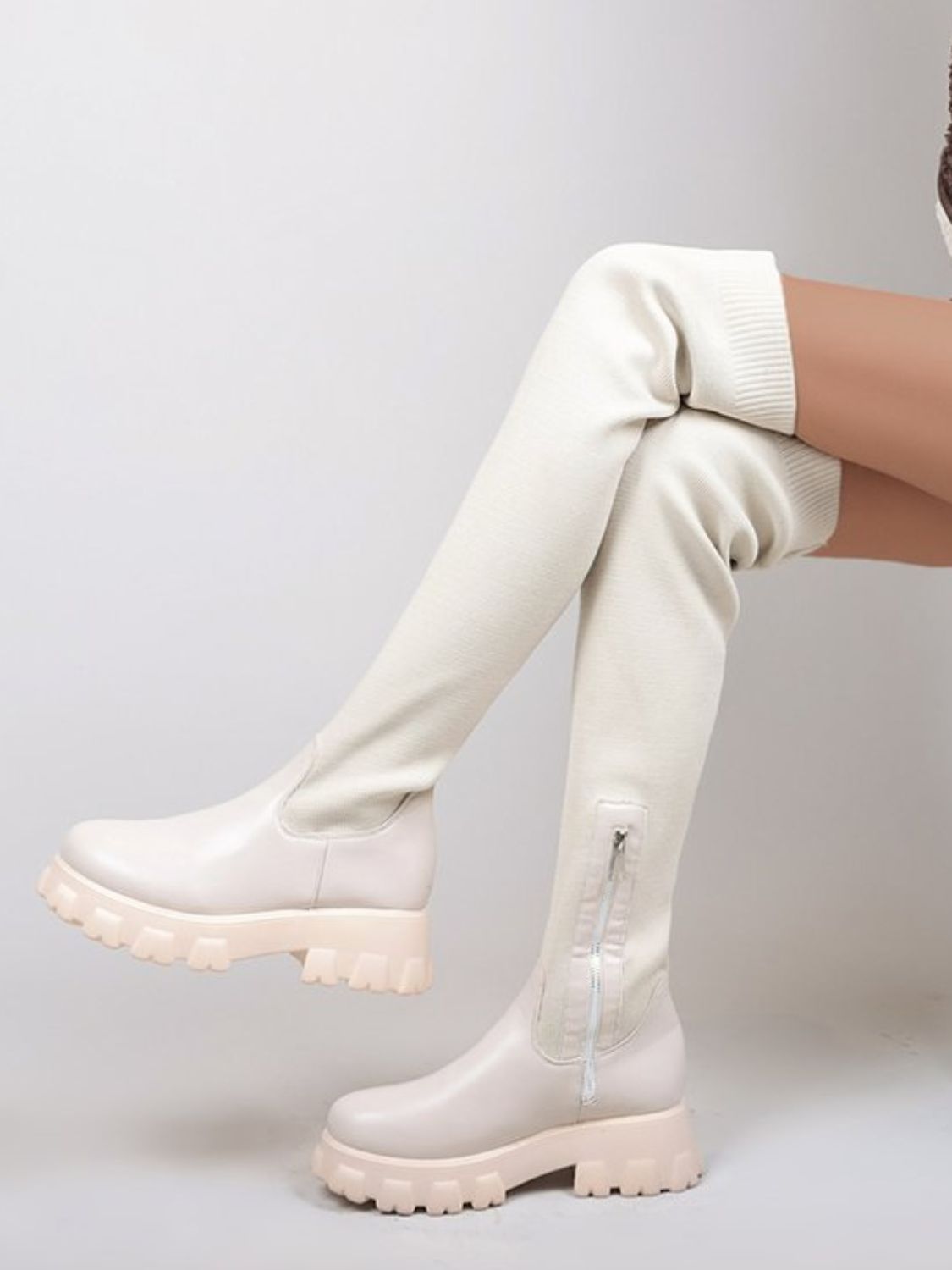PU Leather Round Toe Platform Boots - Flip Flop Dynasty