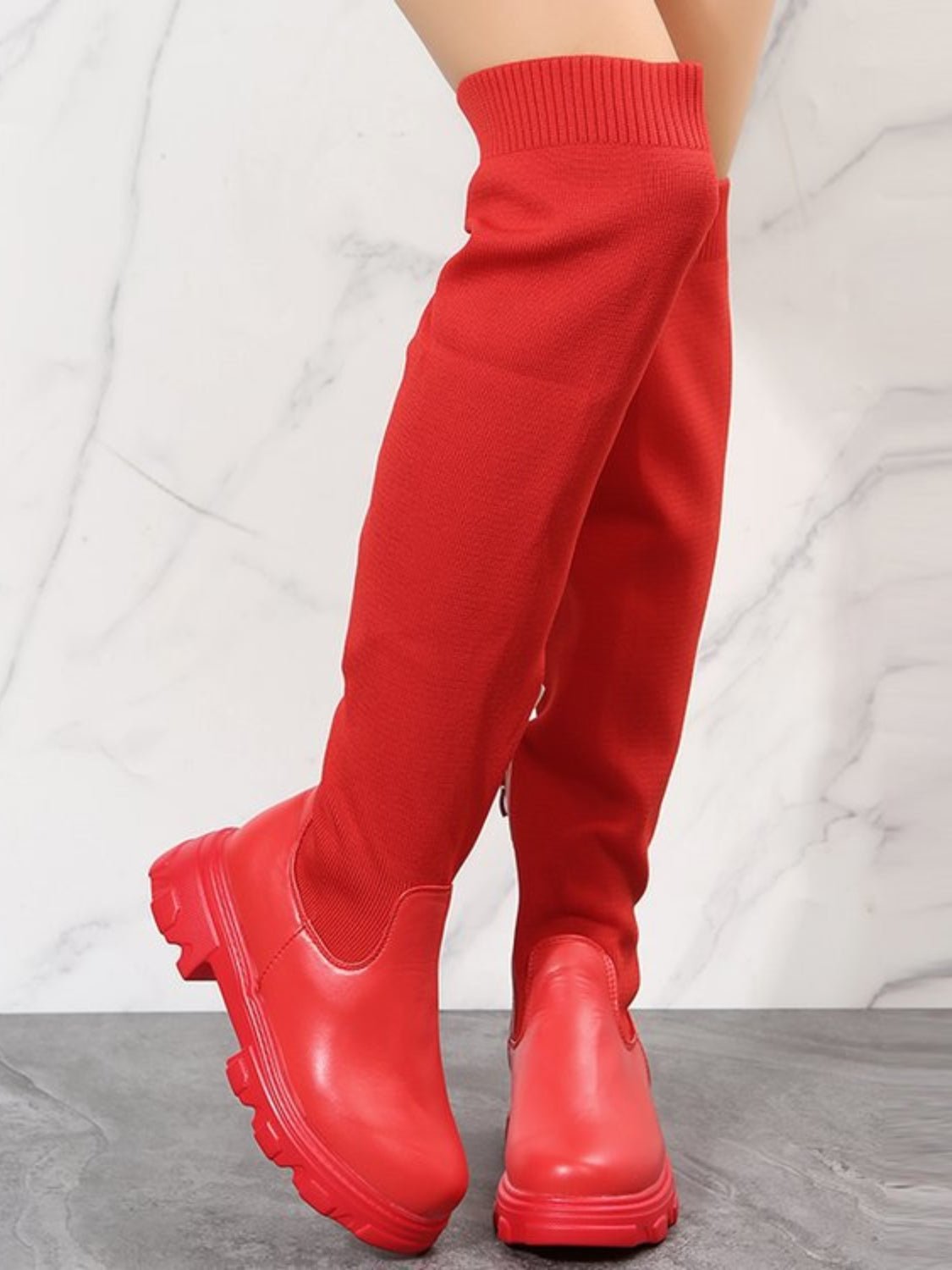 PU Leather Round Toe Platform Boots - Flip Flop Dynasty