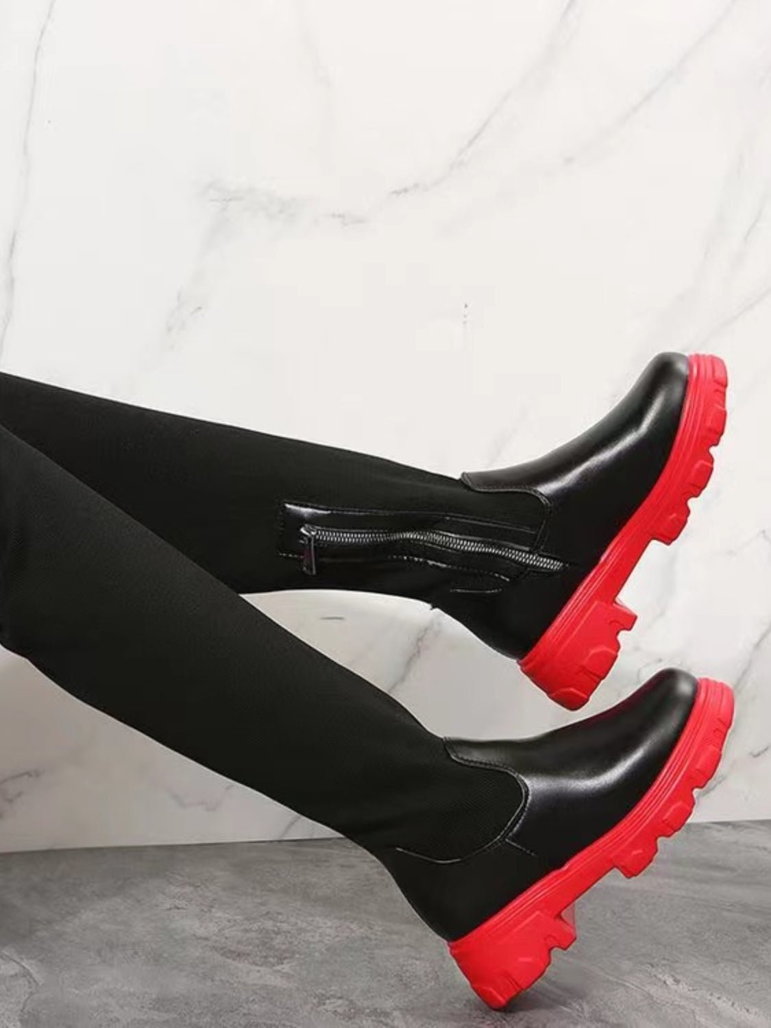 PU Leather Round Toe Platform Boots - Flip Flop Dynasty