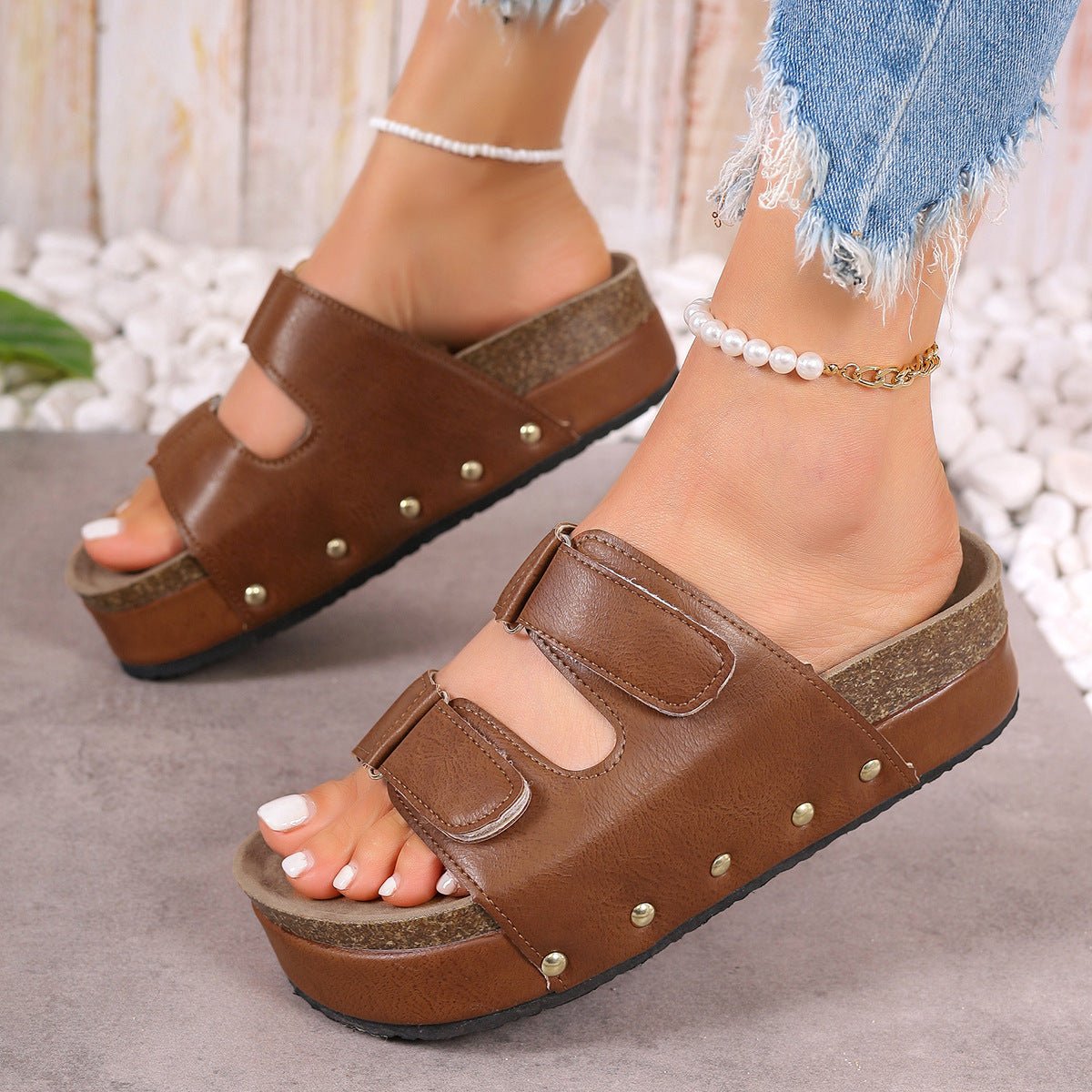 PU Leather Studded Platform Sandals - Flip Flop Dynasty