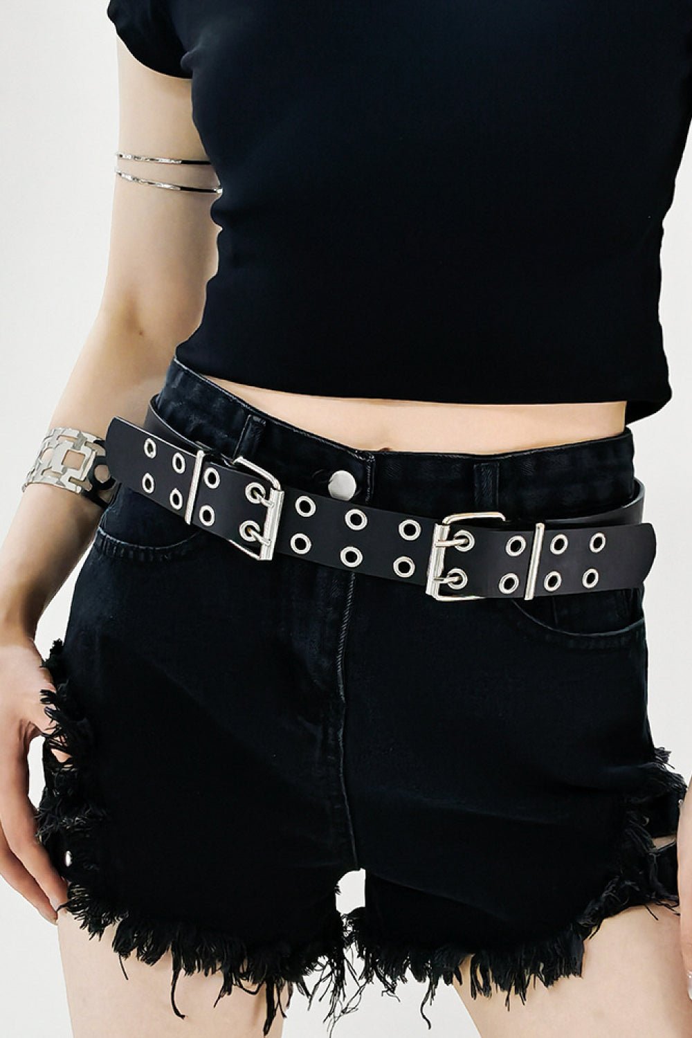 PU Leather Two Row Eyelet Belt - Flip Flop Dynasty