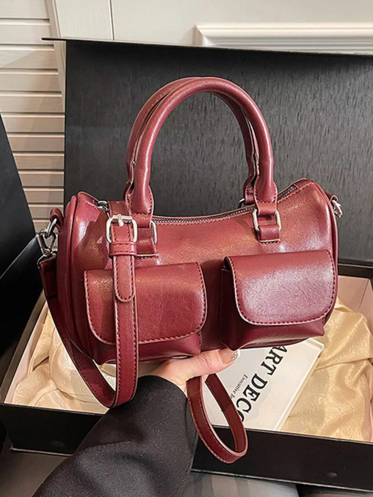 PU Leather Vintage Boston Handbag - Flip Flop Dynasty