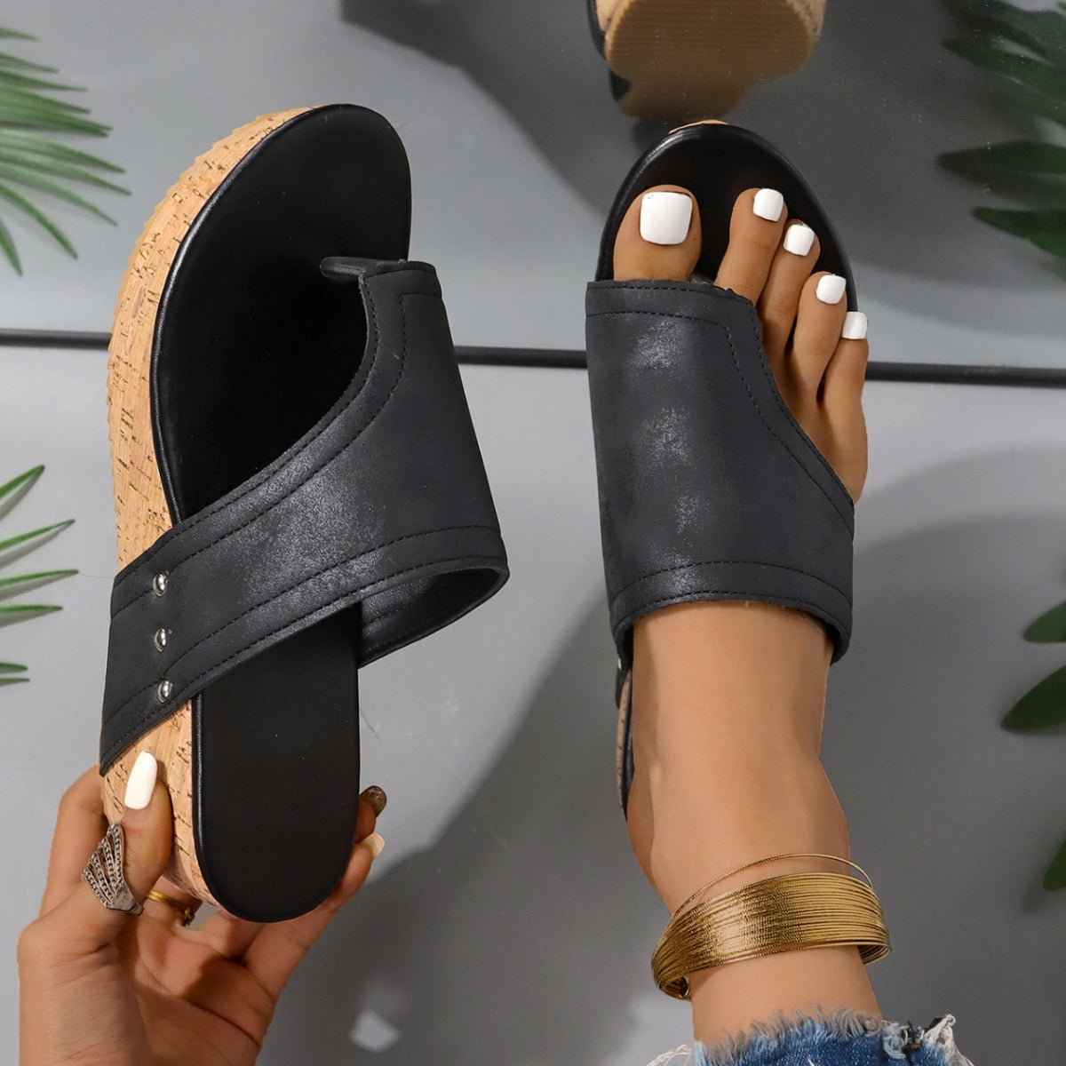 PU Leather Wedge Sandals - Flip Flop Dynasty