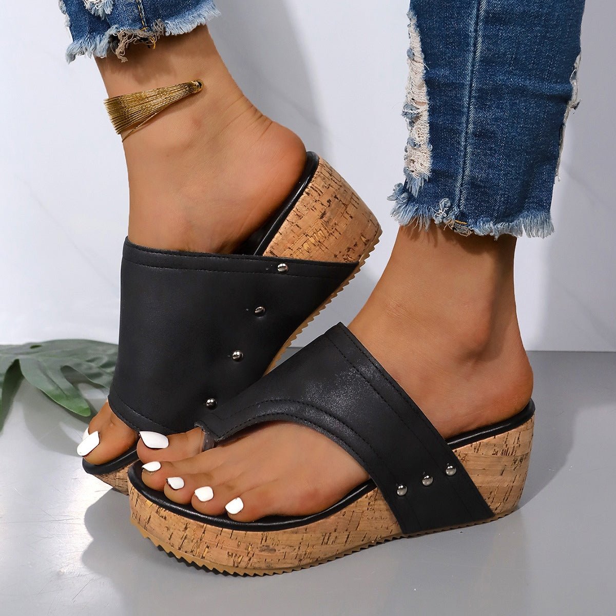 PU Leather Wedge Sandals - Flip Flop Dynasty