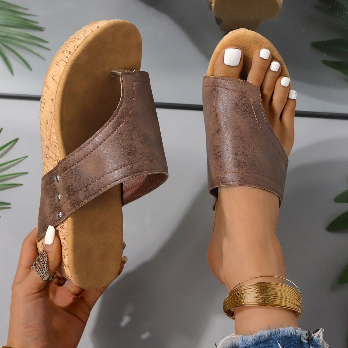 PU Leather Wedge Sandals - Flip Flop Dynasty