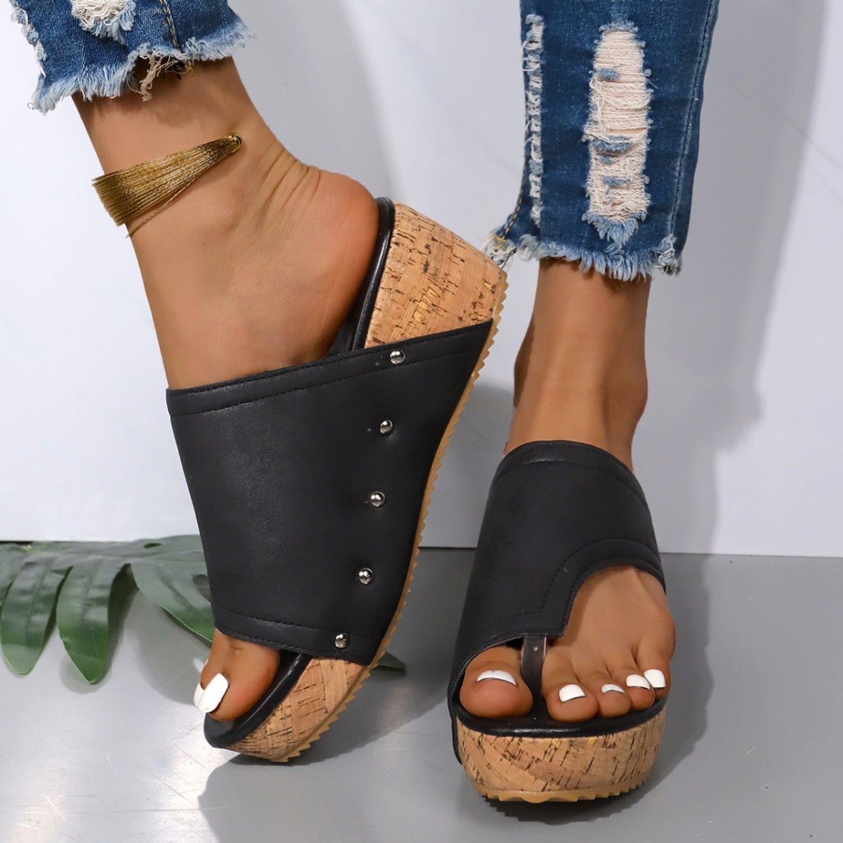 PU Leather Wedge Sandals - Flip Flop Dynasty