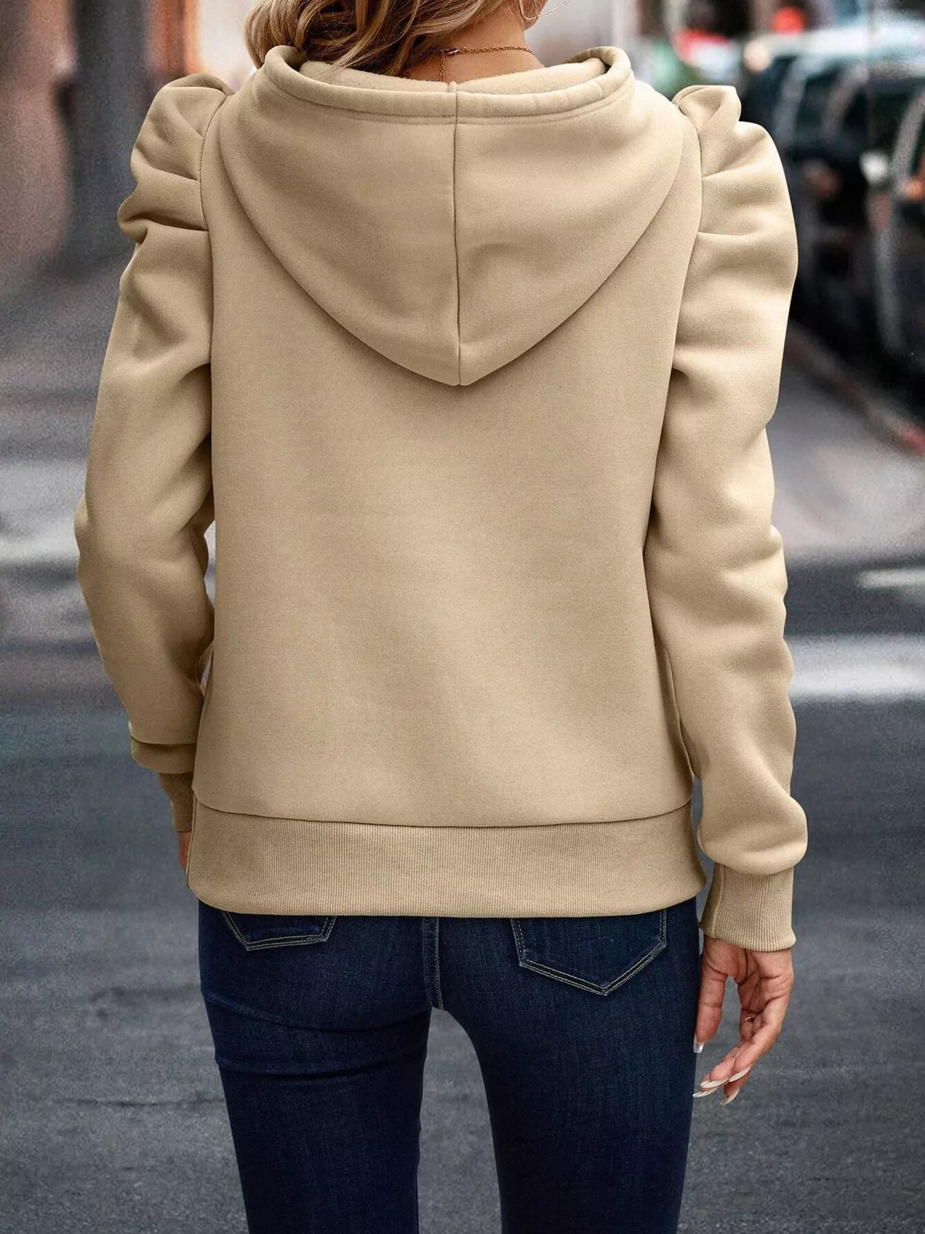 Puff Sleeve Hoodie with Drawstring - Flip Flop Dynasty