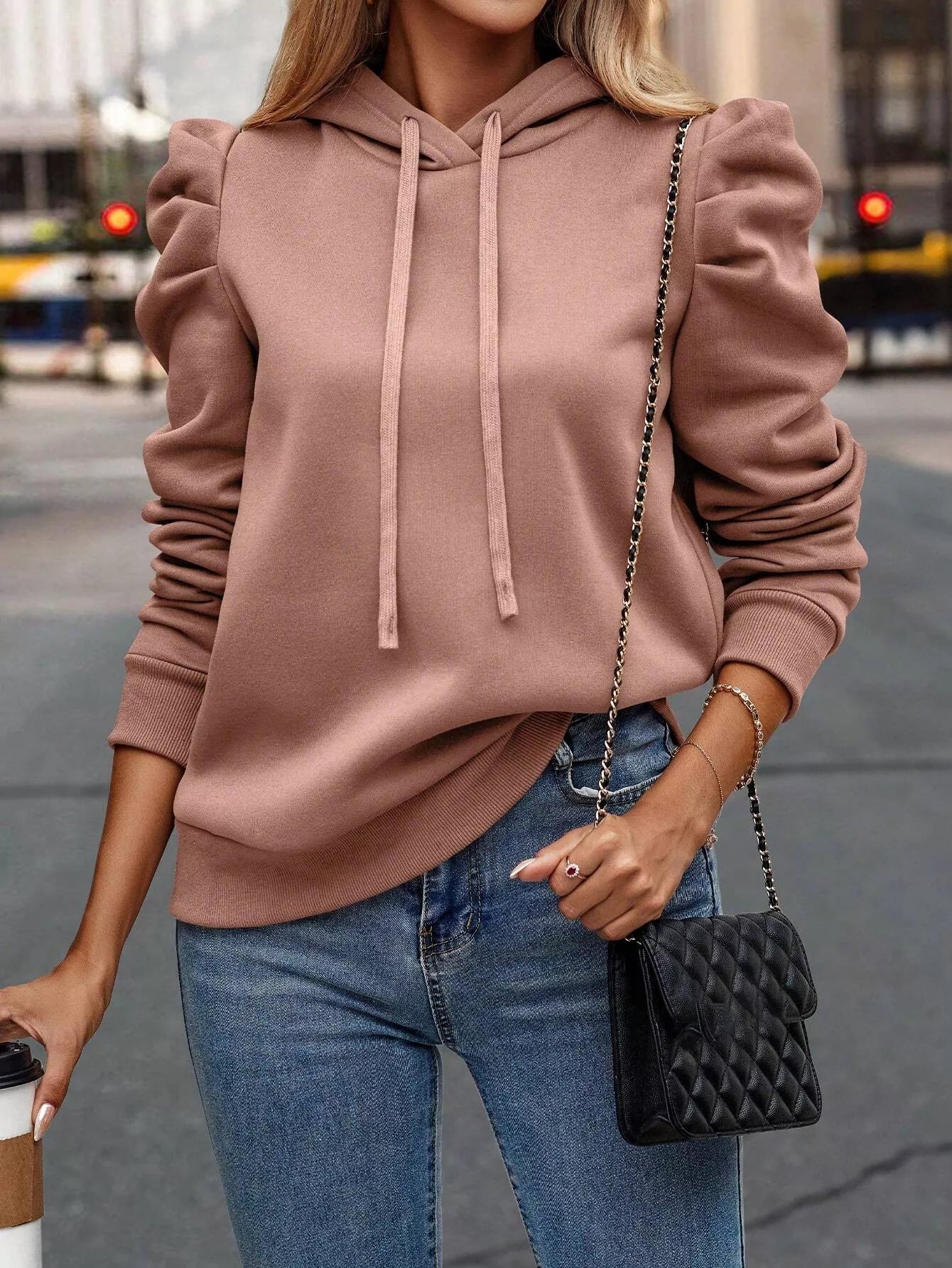 Puff Sleeve Hoodie with Drawstring - Flip Flop Dynasty