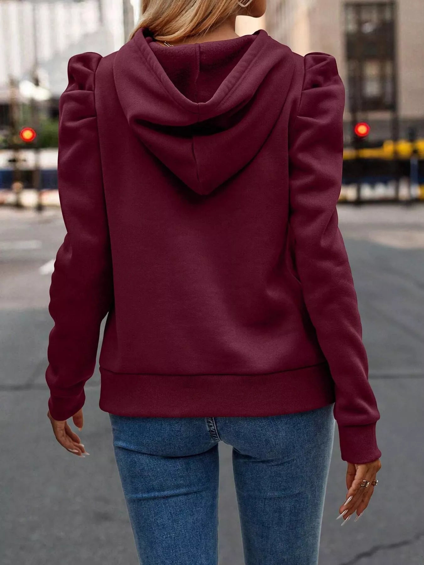 Puff Sleeve Hoodie with Drawstring - Flip Flop Dynasty