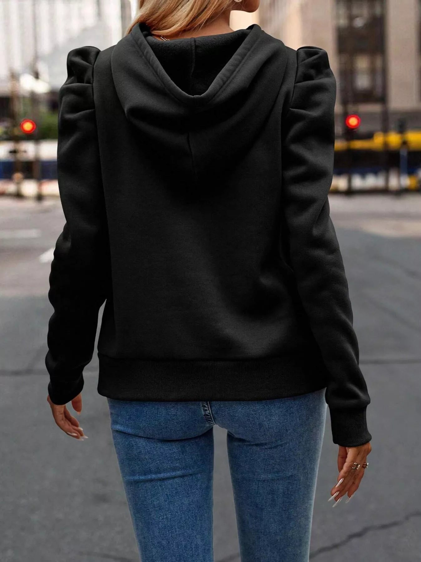 Puff Sleeve Hoodie with Drawstring - Flip Flop Dynasty